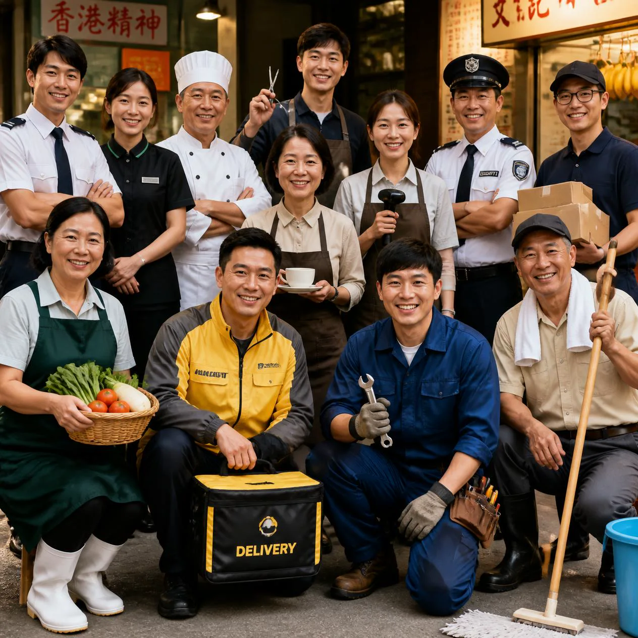 多元職業代表合照，展現職業諮詢及培訓所連結的就業方向
